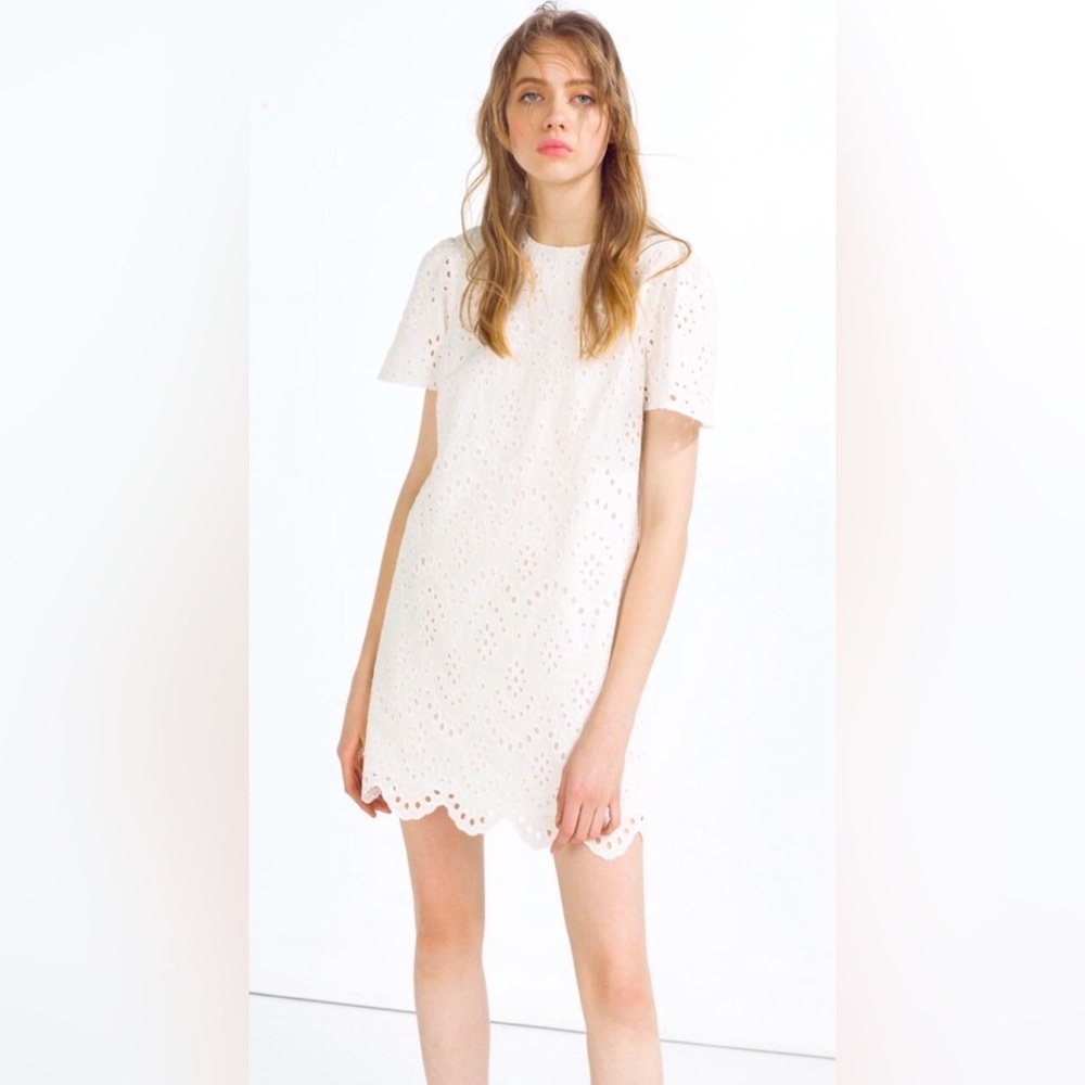 ZARA White Summer Embroiled Dress‎ Mini size S